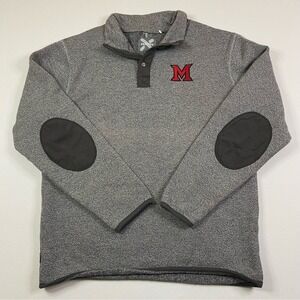 Miami‎ University Sweater Mens L Knit 1/4 Snap Pullover Elbow Patches Preppy